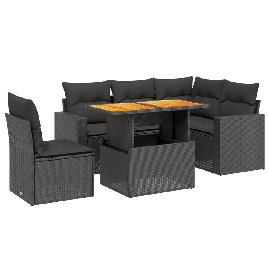 Salon de jardin 6 pcs avec coussins noir résine tressée - 2