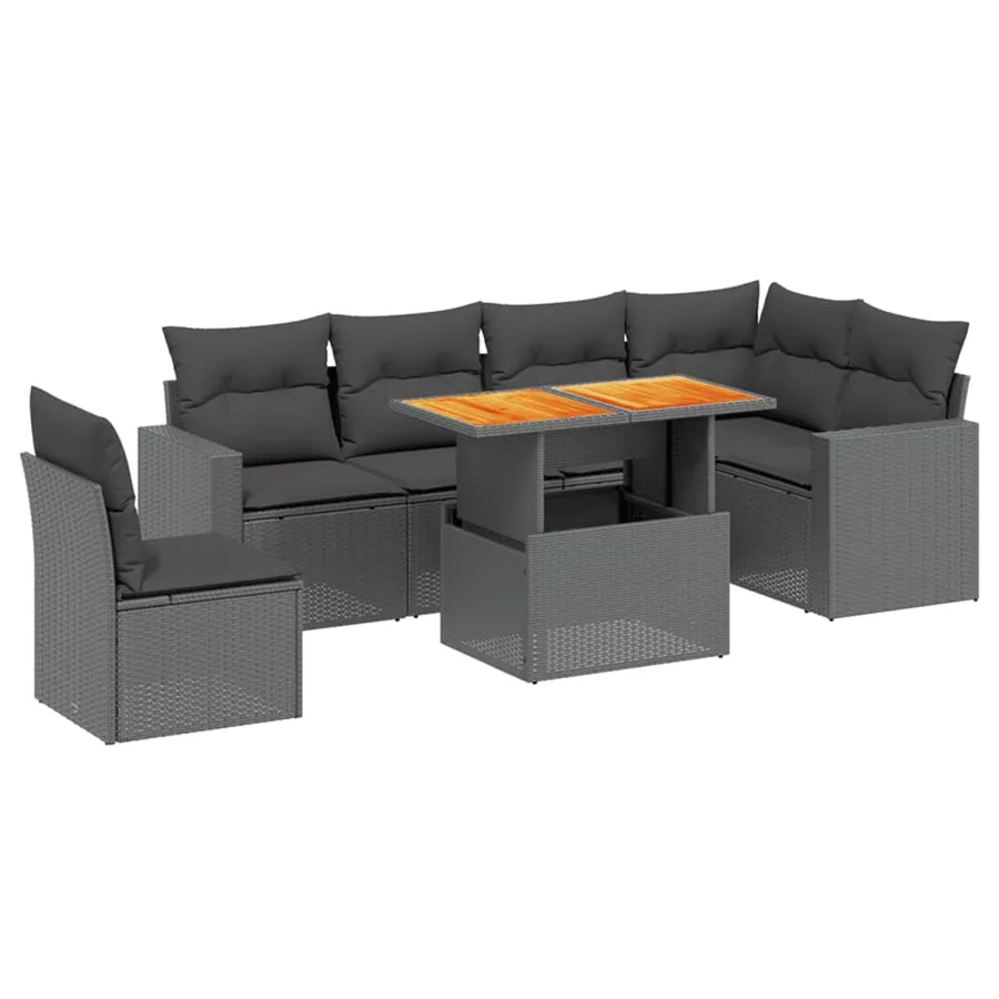 Salon de jardin 7 pcs avec coussins noir résine tressée 62 x 62 x 69 cm - 61,1 kg - 2