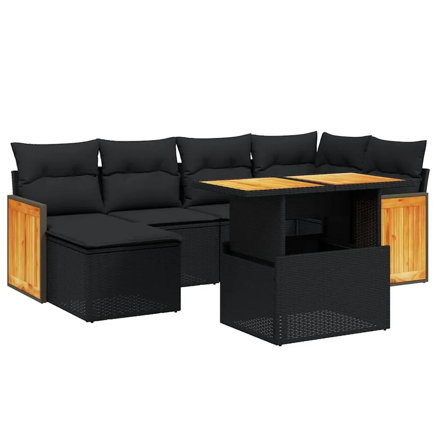 Salon de jardin 7 pcs avec coussins noir résine tressée 55 x 62 x 69 cm - 64,8 kg - 2