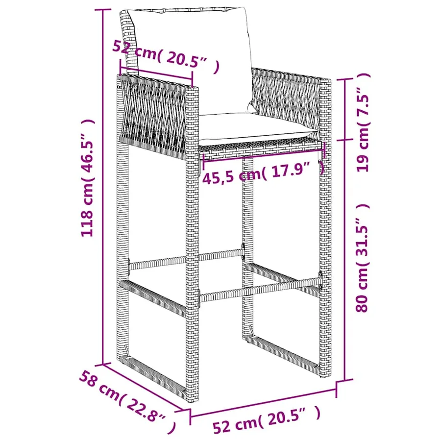 Tabourets de bar jardin coussins lot de 2 marron résine tressée - 11