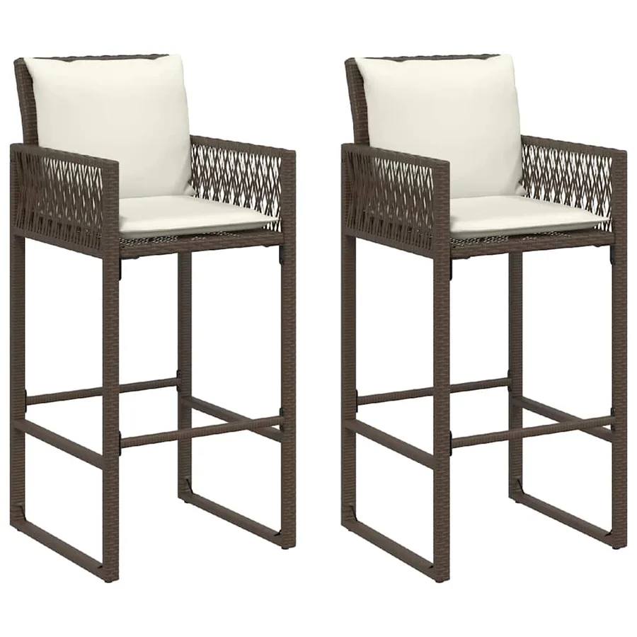 Tabourets de bar jardin coussins lot de 2 marron résine tressée - 2