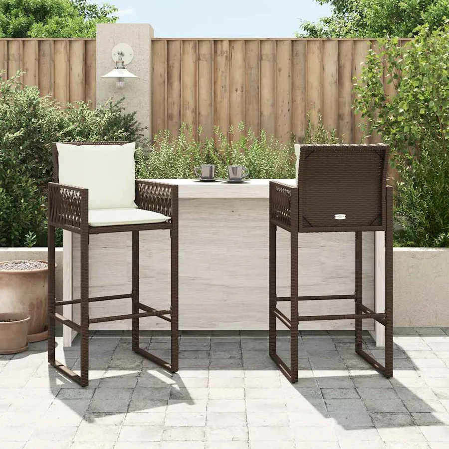 Tabourets de bar jardin coussins lot de 2 marron résine tressée - 3