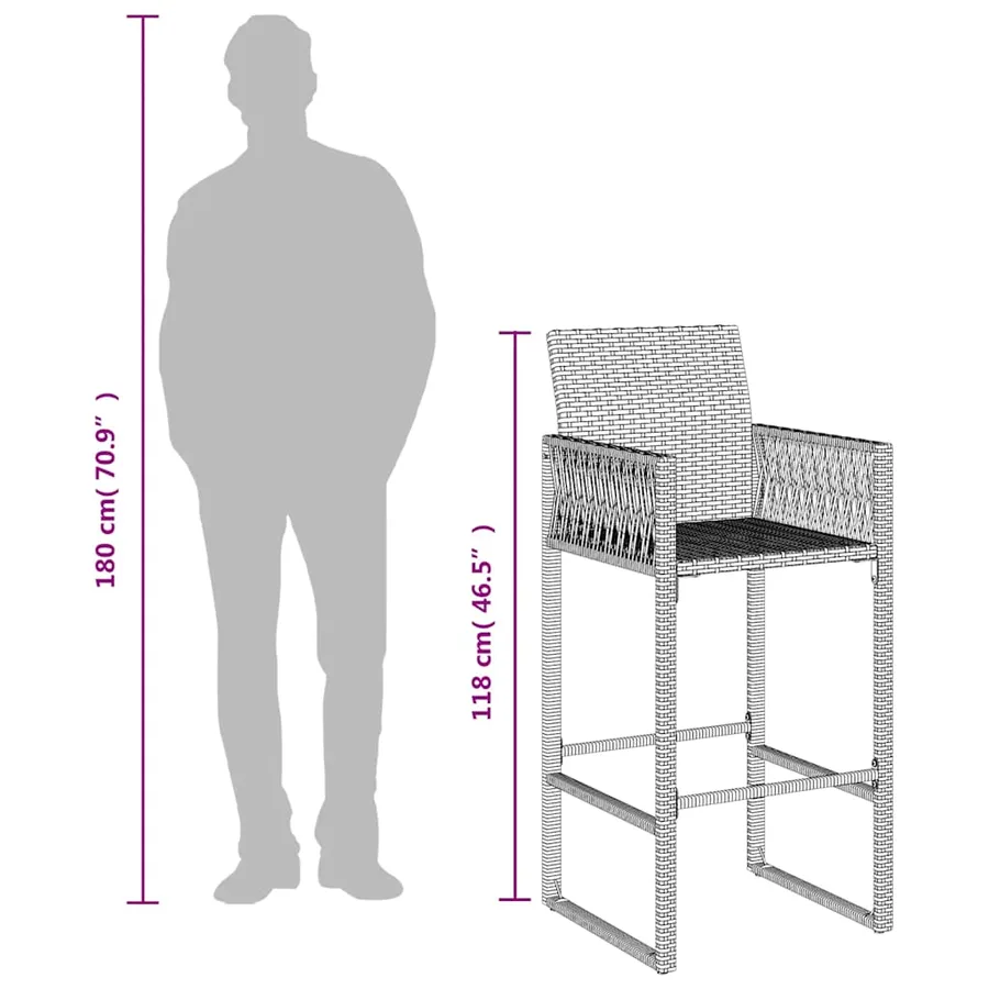 Tabourets de bar de jardin lot de 2 gris résine tressée - 10