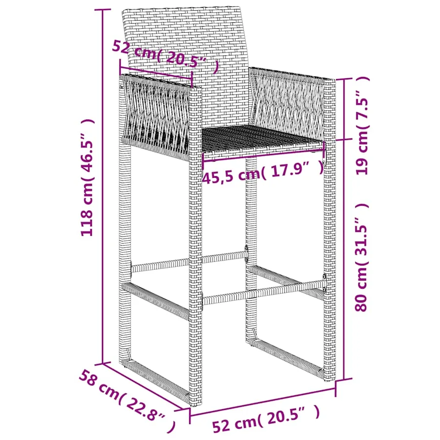 Tabourets de bar de jardin lot de 2 gris résine tressée - 11