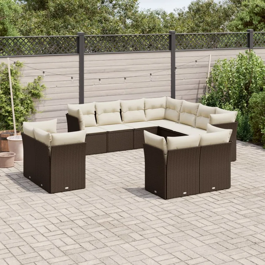 Salon de jardin et coussins 11 pcs marron résine tressée