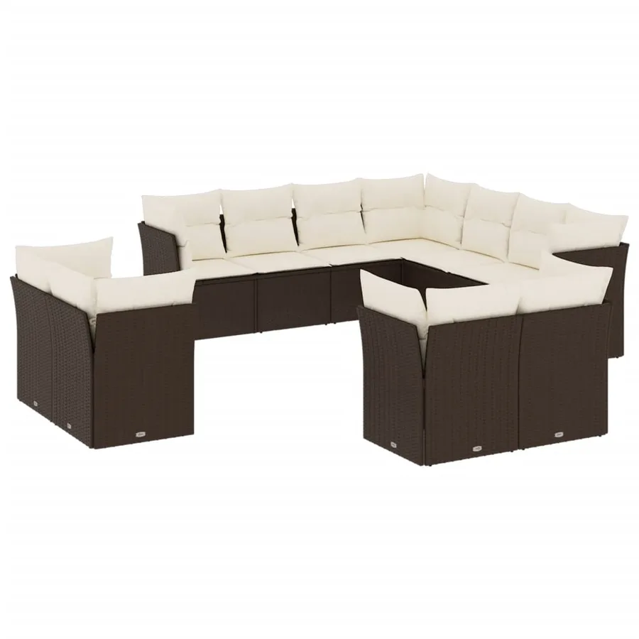 Salon de jardin et coussins 11 pcs marron résine tressée - 2