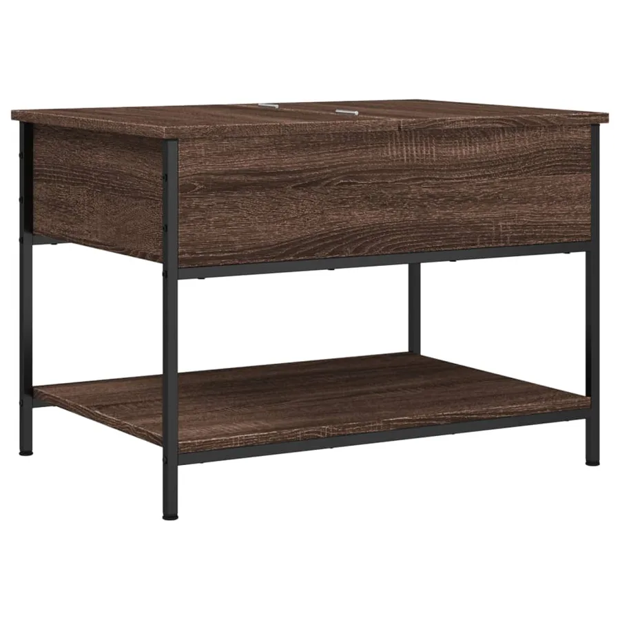 Table basse chêne marron 70x50x50 cm bois d'ingénierie et métal - 2