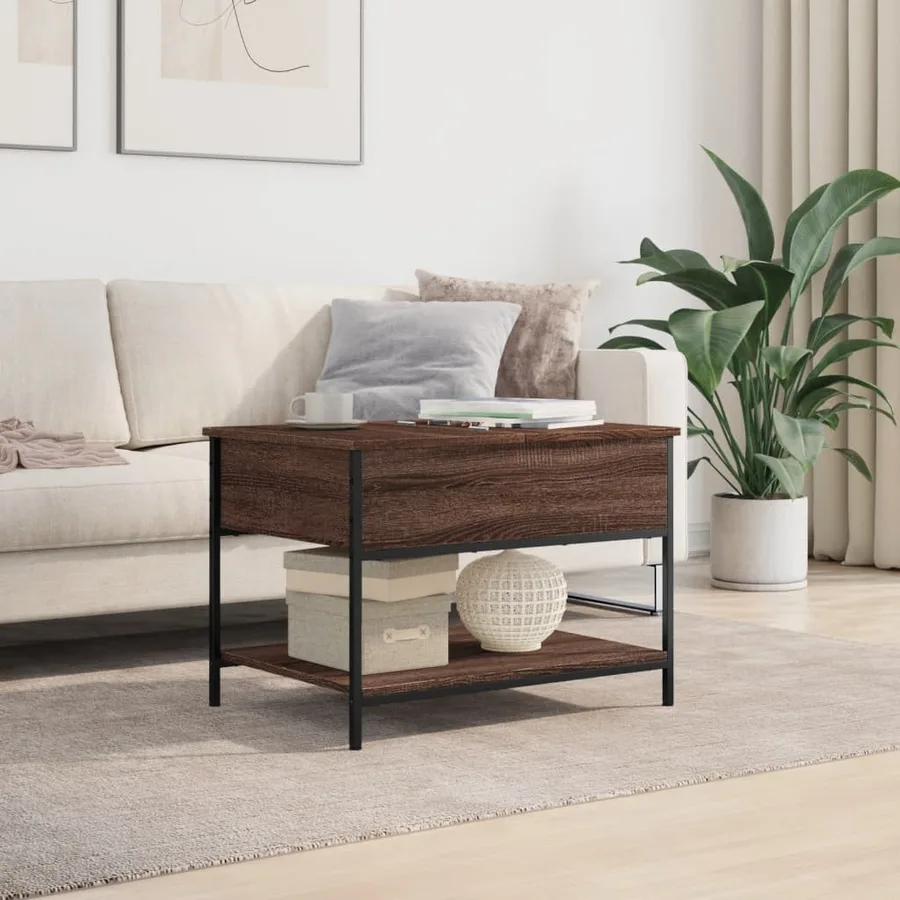 Table basse chêne marron 70x50x50 cm bois d'ingénierie et métal - 3