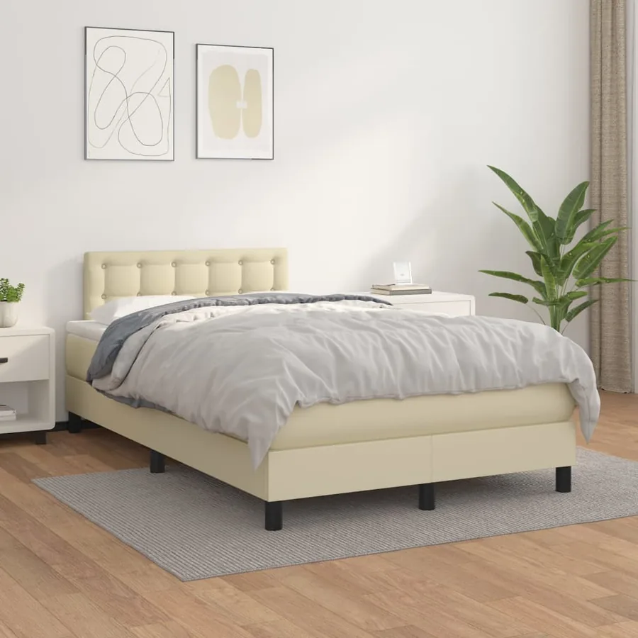 Sommier à lattes de lit avec matelas Crème 120x200cm Similicuir