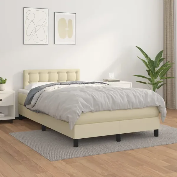 Sommier à lattes de lit avec matelas Crème 120x200cm Similicuir