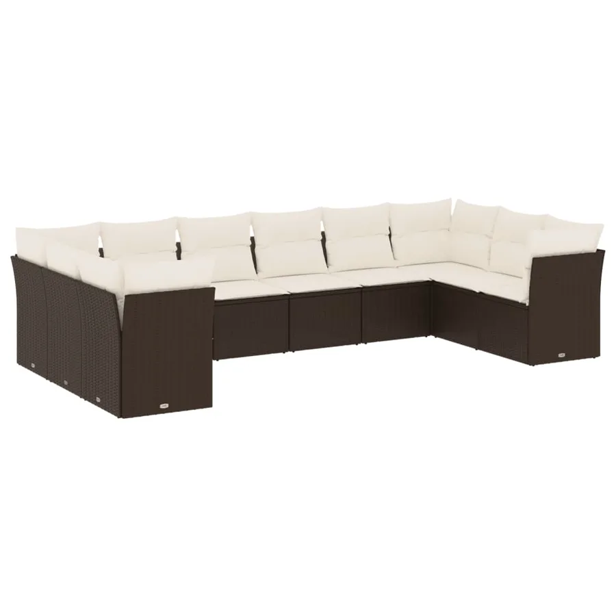 Salon de jardin 10 pcs avec coussins marron résine tressée - 2