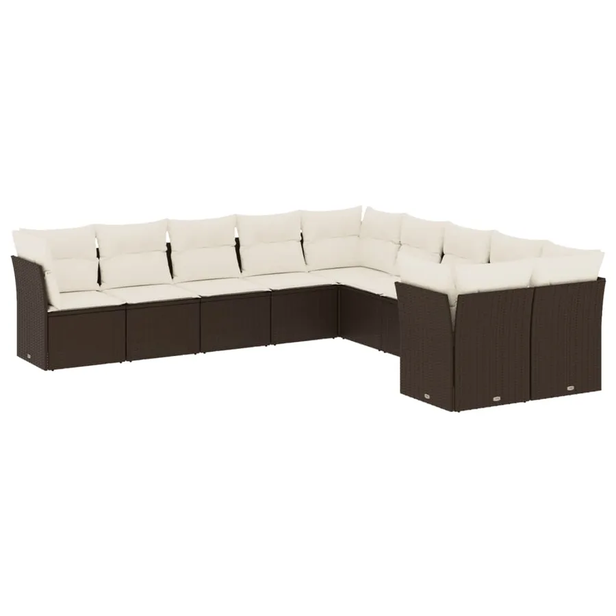 Salon de jardin 10 pcs avec coussins marron résine tressée - 2
