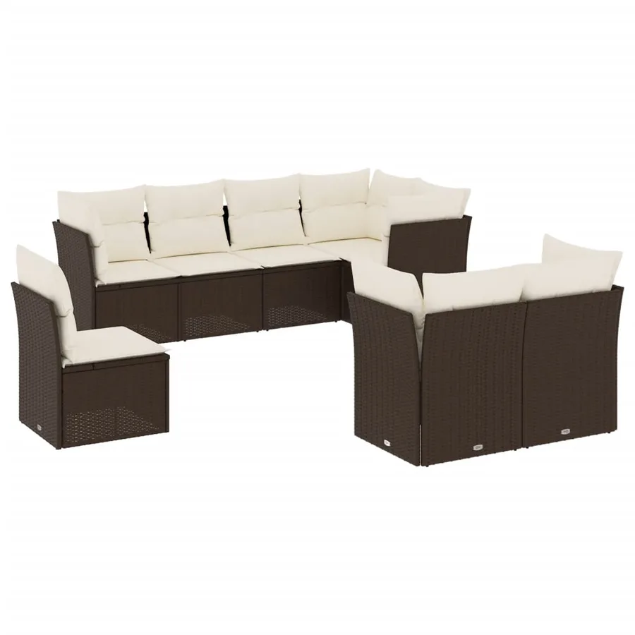 Salon de jardin 8 pcs avec coussins marron résine tressée - 2