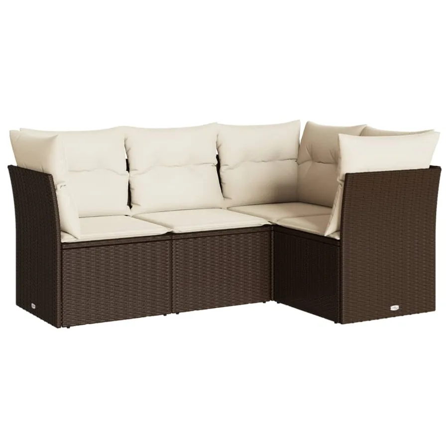 Salon de jardin 4 pcs avec coussins marron résine tressée - 2