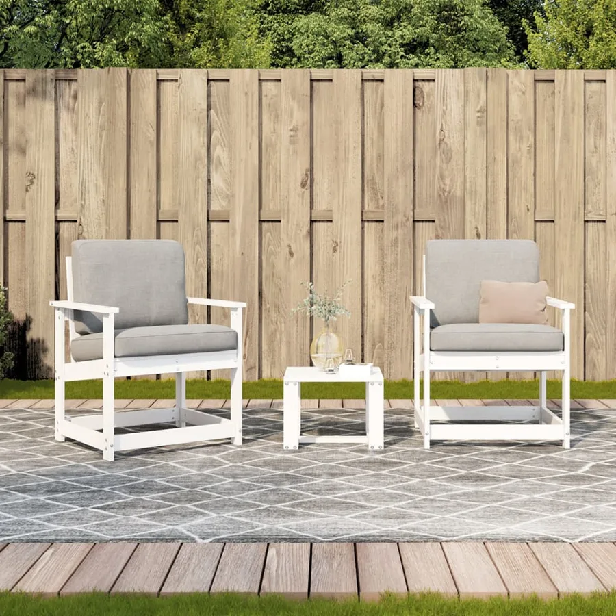 Salon de jardin 3 pcs blanc bois massif de pin - 3
