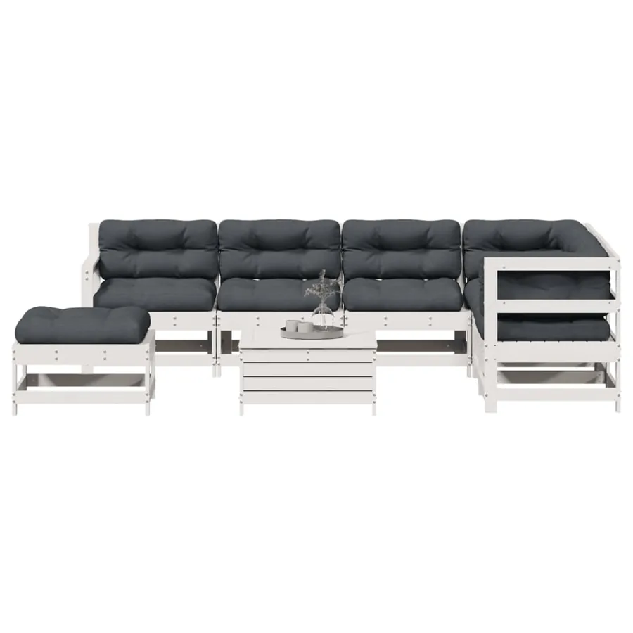 Salon de jardin avec coussins 8 pcs blanc bois de pin massif