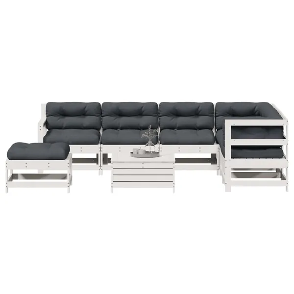 Salon de jardin avec coussins 8 pcs blanc bois de pin massif