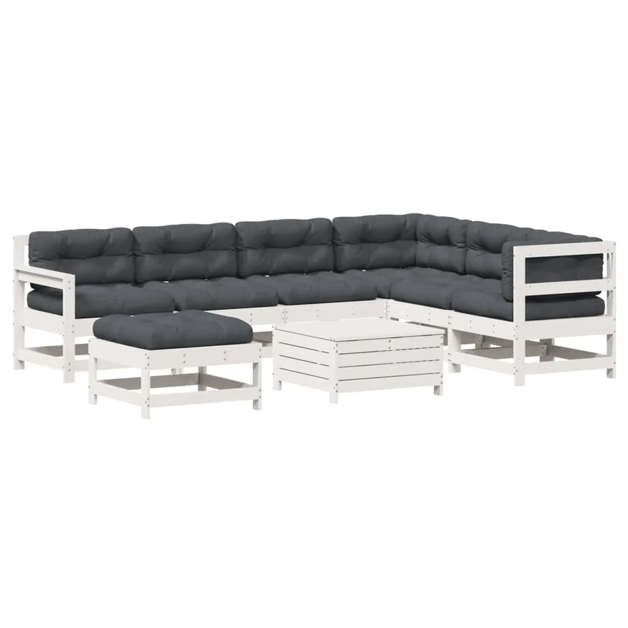 Salon de jardin avec coussins 8 pcs blanc bois de pin massif - 2