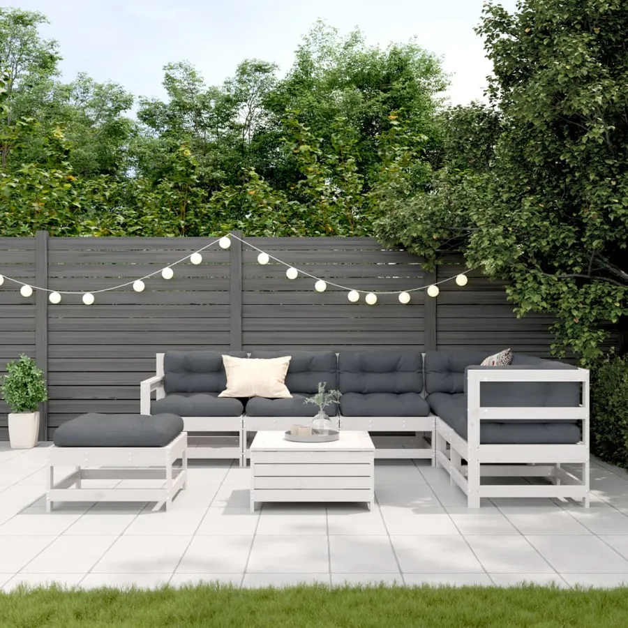 Salon de jardin avec coussins 8 pcs blanc bois de pin massif - 3