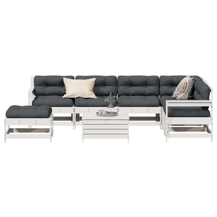Salon de jardin avec coussins 8 pcs blanc bois de pin massif