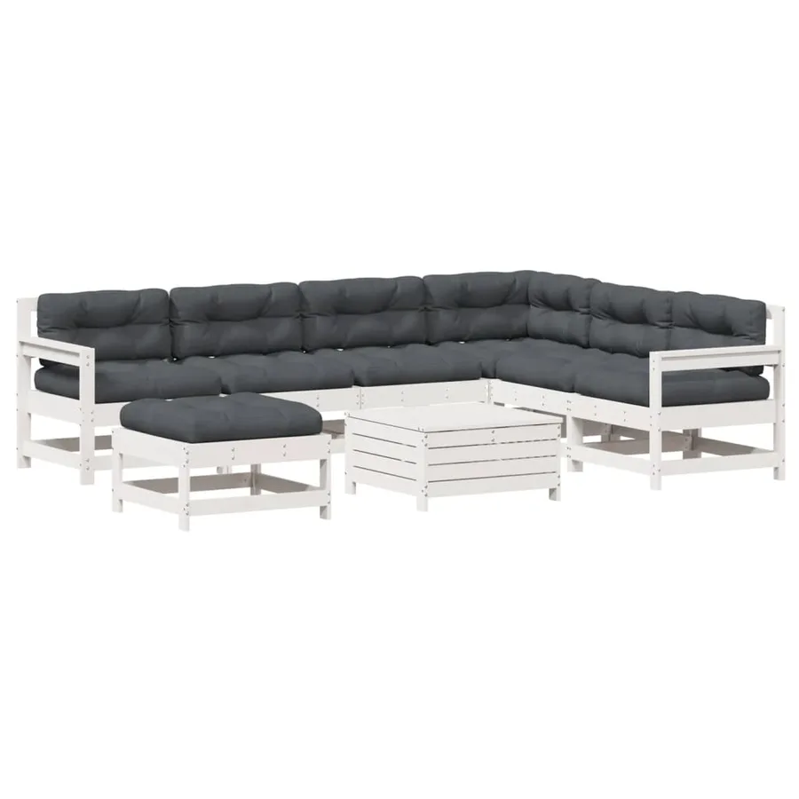 Salon de jardin avec coussins 8 pcs blanc bois de pin massif - 2