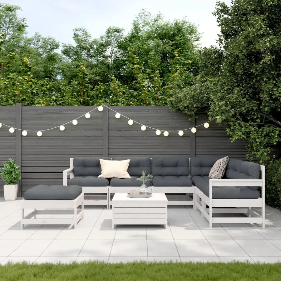 Salon de jardin avec coussins 8 pcs blanc bois de pin massif - 3