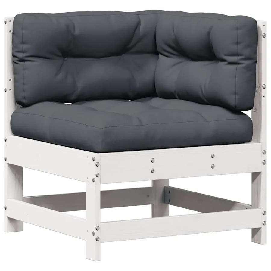 Salon de jardin 7 pcs avec coussins blanc bois de pin massif - 4