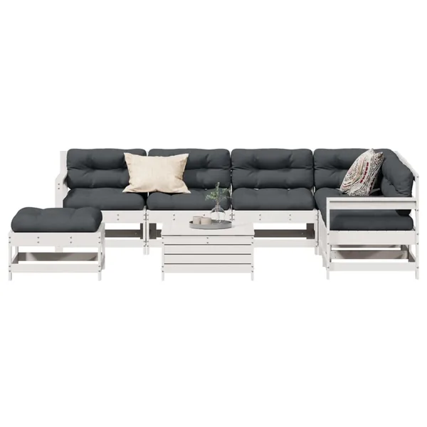 Salon de jardin avec coussins 8 pcs blanc bois de pin massif