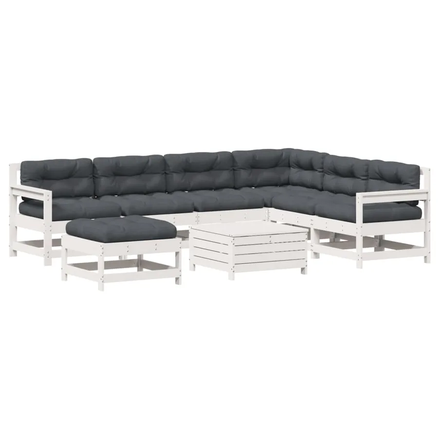Salon de jardin avec coussins 8 pcs blanc bois de pin massif - 2