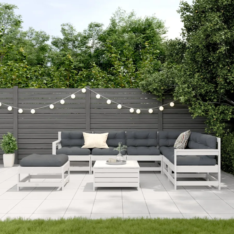 Salon de jardin avec coussins 8 pcs blanc bois de pin massif - 3