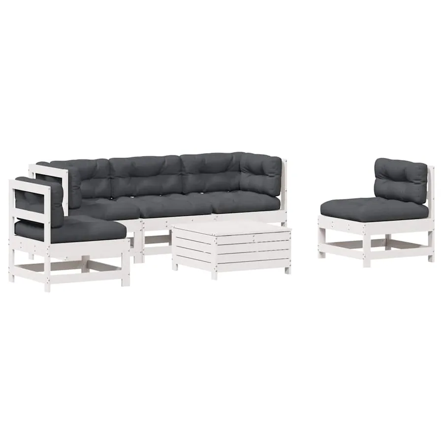 Salon de jardin avec coussins 6 pcs blanc bois de pin massif - 2