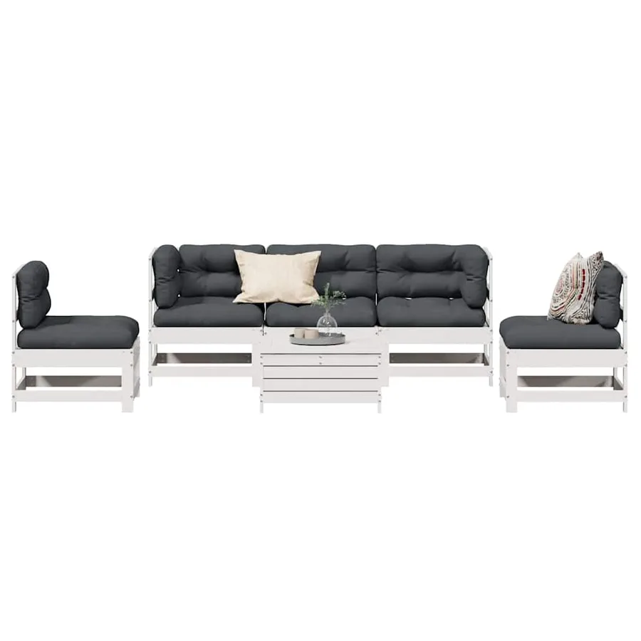 Salon de jardin avec coussins 6 pcs blanc bois de pin massif - 3