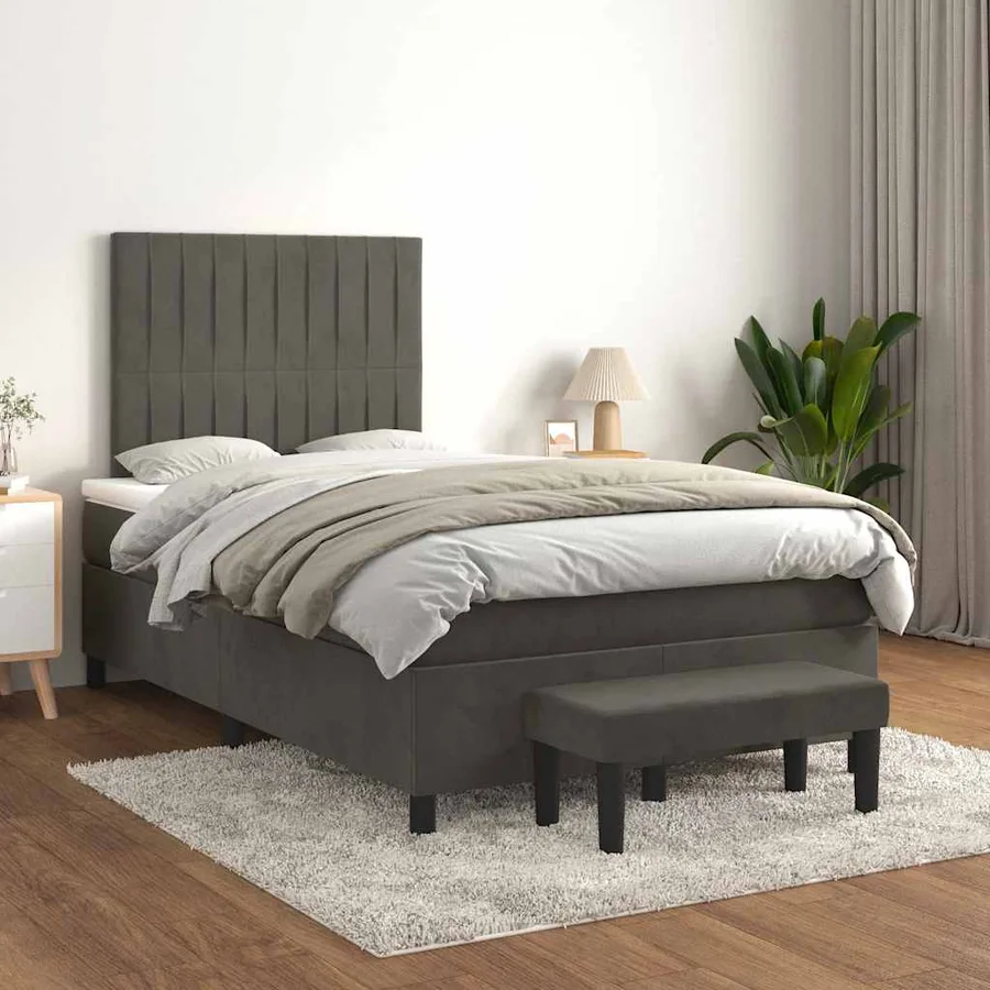 Sommier à lattes de lit et matelas gris foncé 120x190cm velours - 3