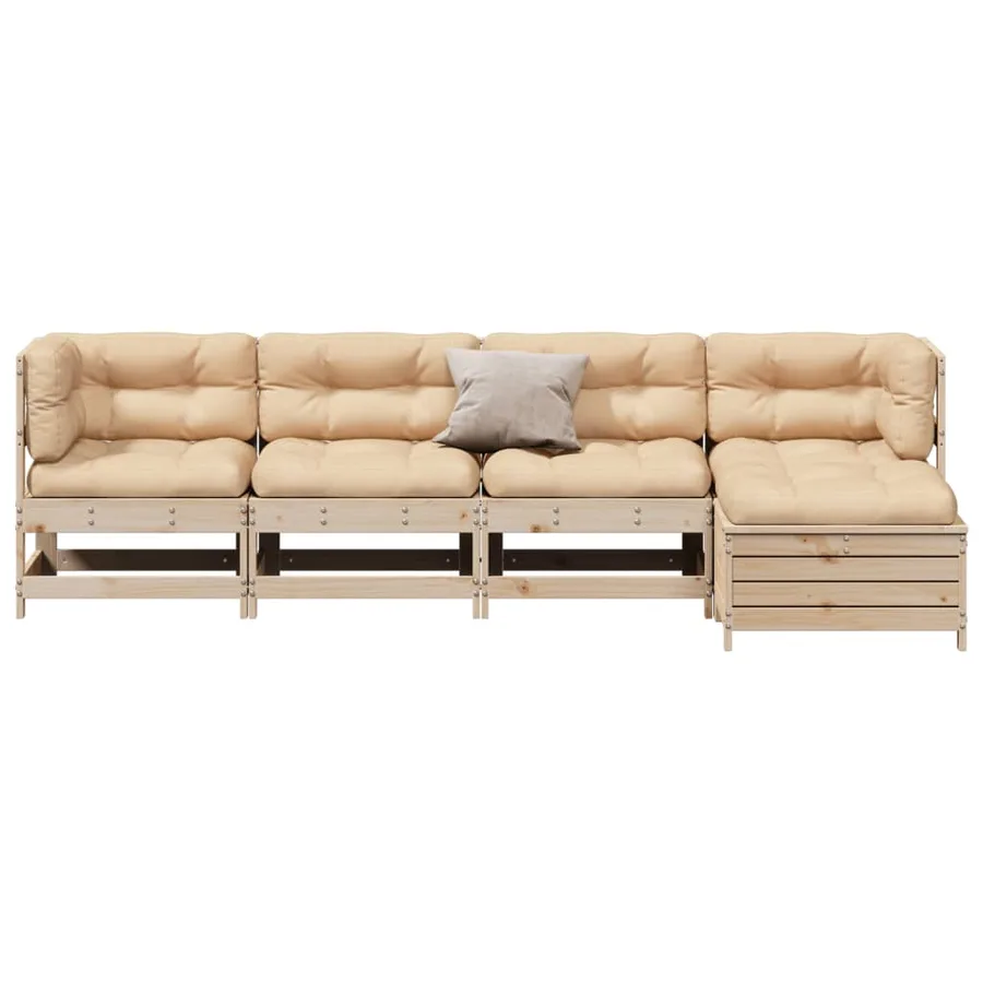 Salon de jardin 5 pcs avec coussins Bois de pin massif - 3