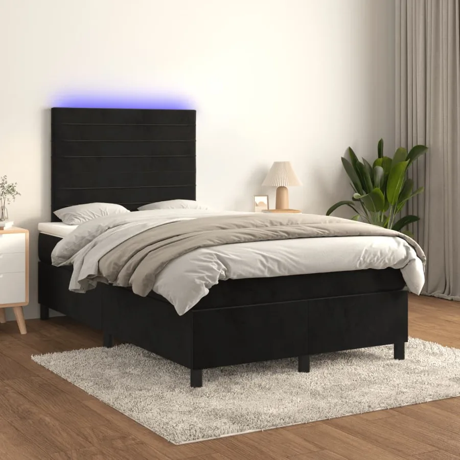 Sommier à lattes de lit et matelas LED noir 120x190 cm velours - 5