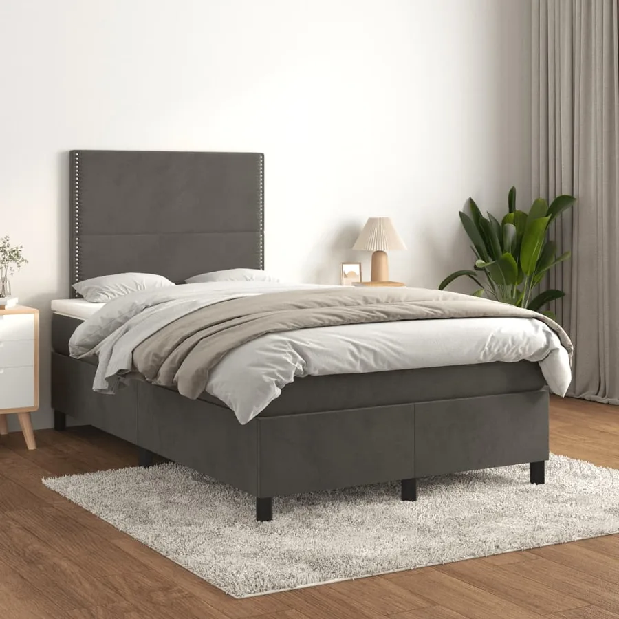 Sommier à lattes de lit et matelas gris foncé 120x190cm velours - 3