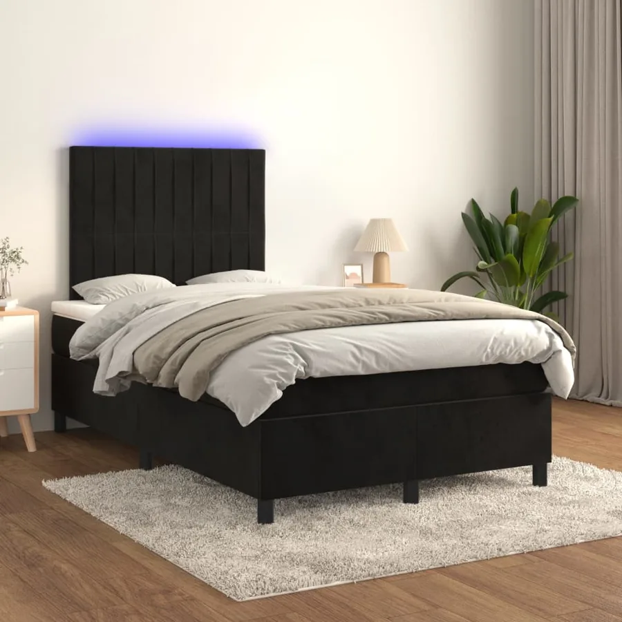 Sommier à lattes de lit et matelas LED noir 120x190 cm velours - 5