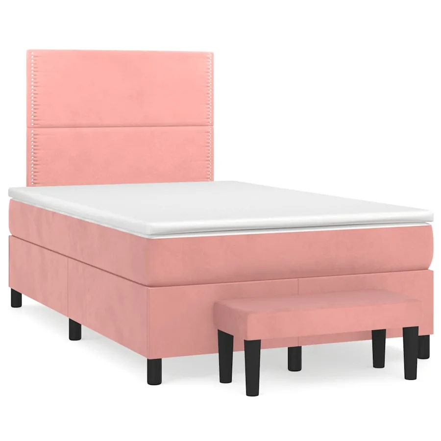 Sommier à lattes de lit avec matelas rose 120x190 cm velours