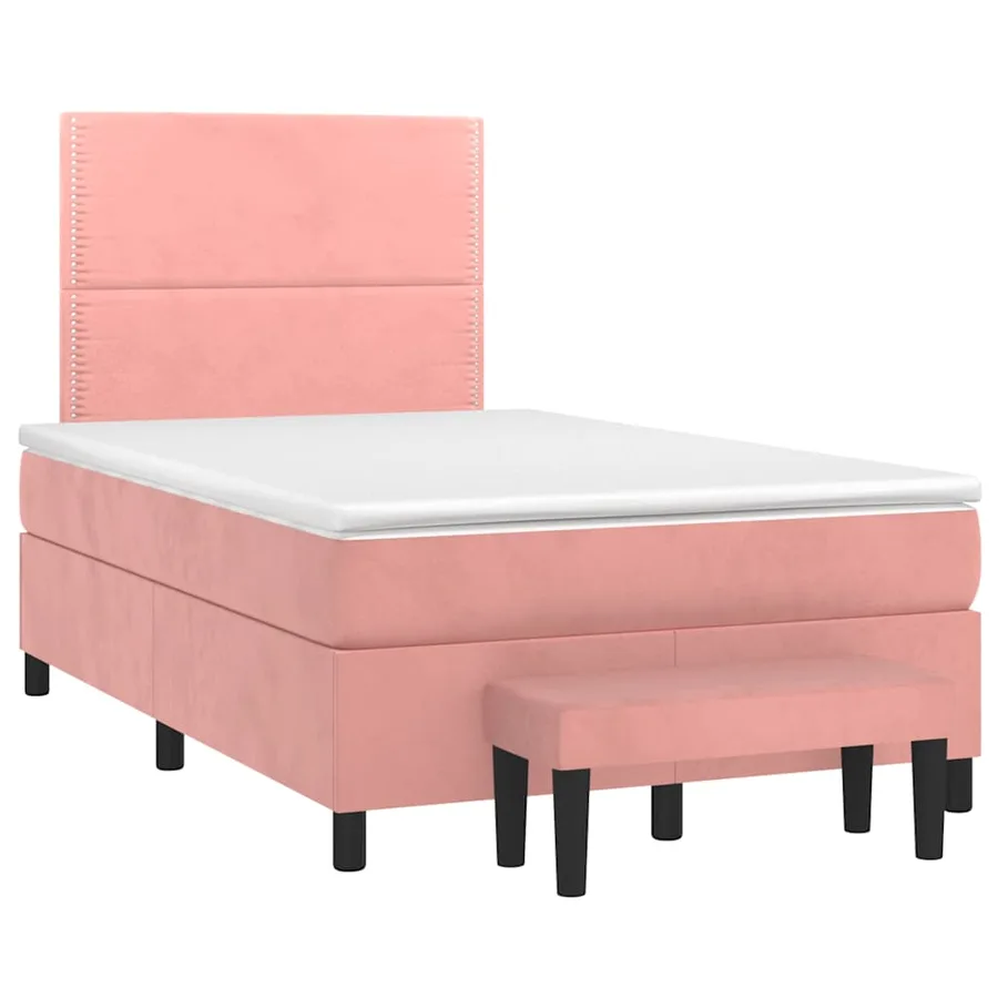 Sommier à lattes de lit avec matelas rose 120x190 cm velours - 2