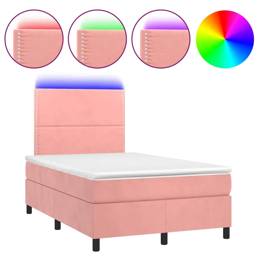 Sommier à lattes de lit et matelas LED rose 120x190 cm velours - 2