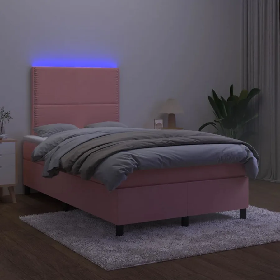 Sommier à lattes de lit et matelas LED rose 120x190 cm velours - 4