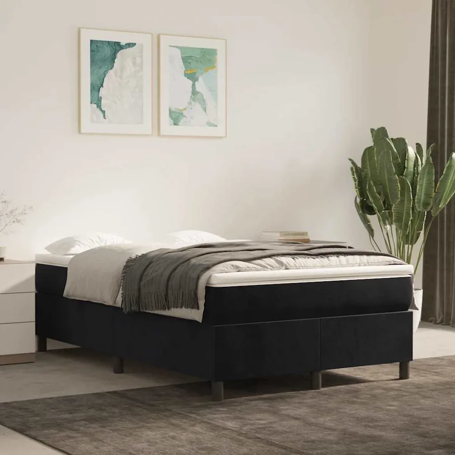 Sommier à lattes de lit avec matelas noir 120x190 cm velours - 3