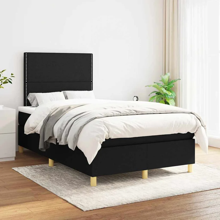 Sommier à lattes de lit avec matelas noir 120x190 cm tissu - 3