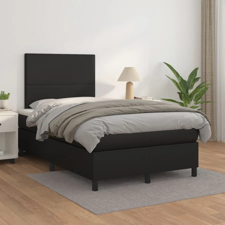 Sommier à lattes de lit avec matelas noir 120x190 cm similicuir - 3