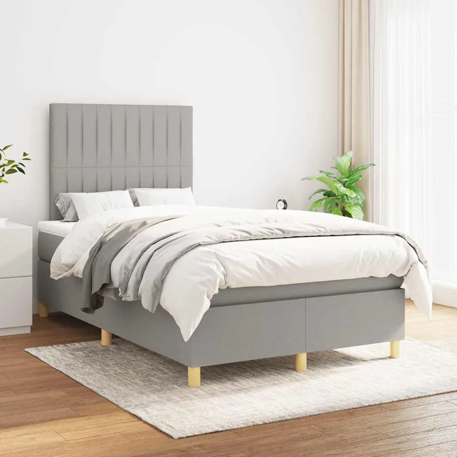 Sommier à lattes de lit et matelas gris clair 120x190 cm tissu - 3