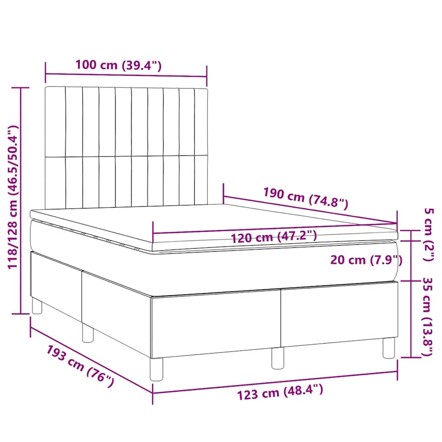Sommier à lattes de lit matelas LED gris clair 120x190 cm tissu - 11