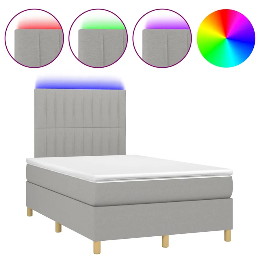 Sommier à lattes de lit matelas LED gris clair 120x190 cm tissu - 2