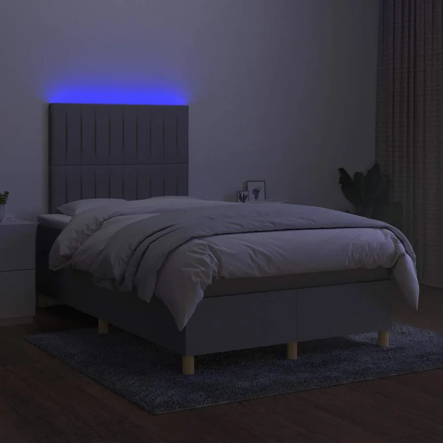 Sommier à lattes de lit matelas LED gris clair 120x190 cm tissu - 4