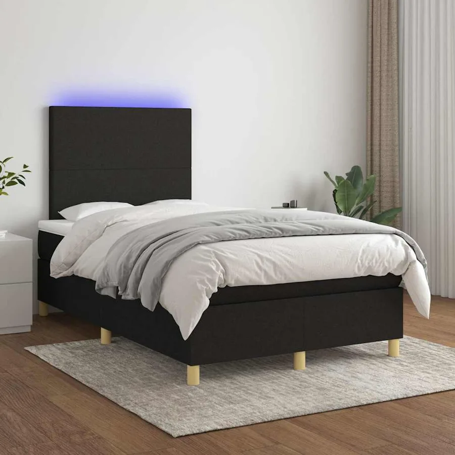 Sommier à lattes de lit matelas et LED noir 120x190 cm tissu - 5