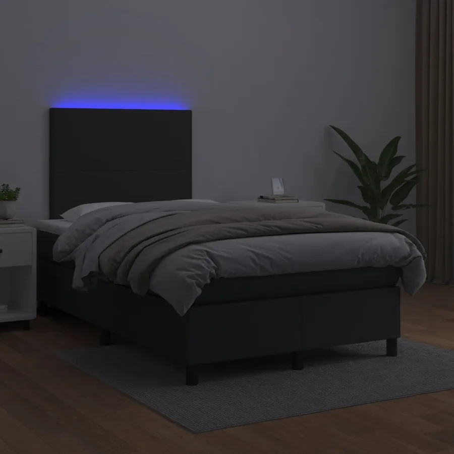 Sommier à lattes de lit matelas LED noir 120x190 cm similicuir - 4